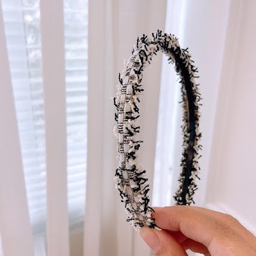 Bờm Tóc Đính Đá Cute Hàn Quôc Cho Bé Cài Tóc Đính Đá Hạt Ngọc Cho Bé Gái Dễ Thương - Đen Trắng Bdt