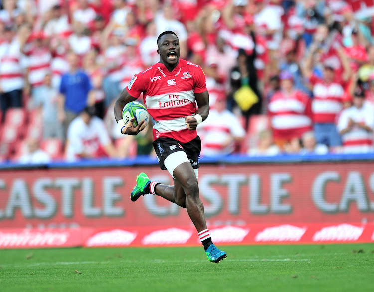 Madosh Tambwe of the Emirates Lions during Super Rugby local derby match against the Stomers at the Ellis Park Stadium, Johannesburg on 07 April 2018.