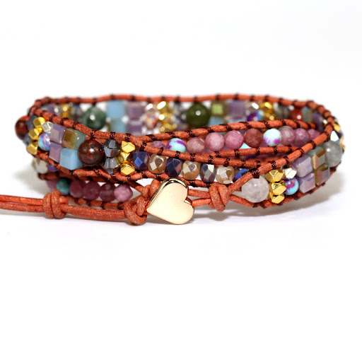 Title 3, Amethyst Hand-woven Leather Bracelet with Multi...