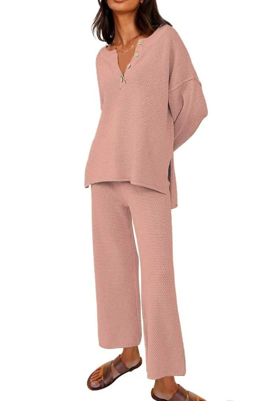 European And American Solid Color Fashion Loose Leisure Suit Two-piece Set offers comfort and style for casual wear, per