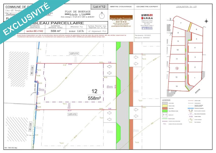 Vente terrain  558 m² à Cléder (29233), 58 000 €