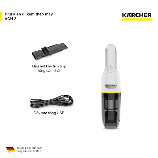 Máy hút bụi cầm tay 1100W KARCHER VCH 2, máy hút bụi dùng pin lithium, bộ lọc HEPA 12 lọc sạch bụi mịn diệt khuẩn 99,99%