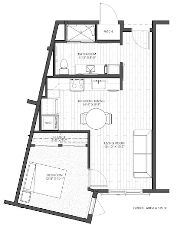 Go to One Bedroom Floorplan page.