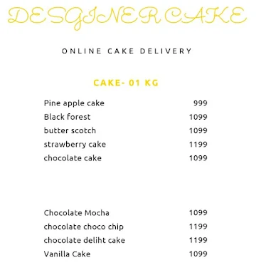 Designer Cake menu 