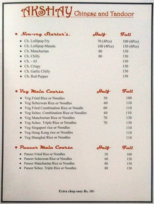 Akshay Chinese &Tandoor menu 