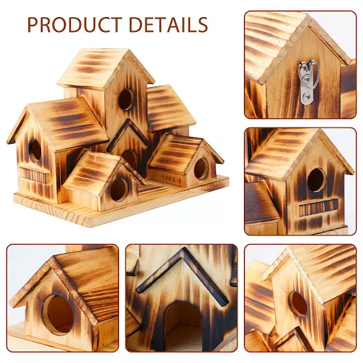 Wooden Bird House Bird Cage Feeding Nest Garden Birdhouse Decoration Backyard Fence Pendant S3q9