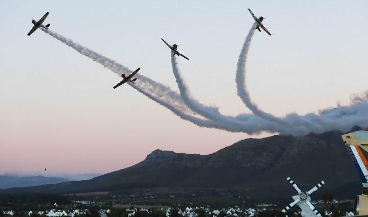 The Flying Lions Harvards show their skills at the airshow. There was plenty of formation flying and aerobatics during the Stellenbosch airshow outside Cape Town.