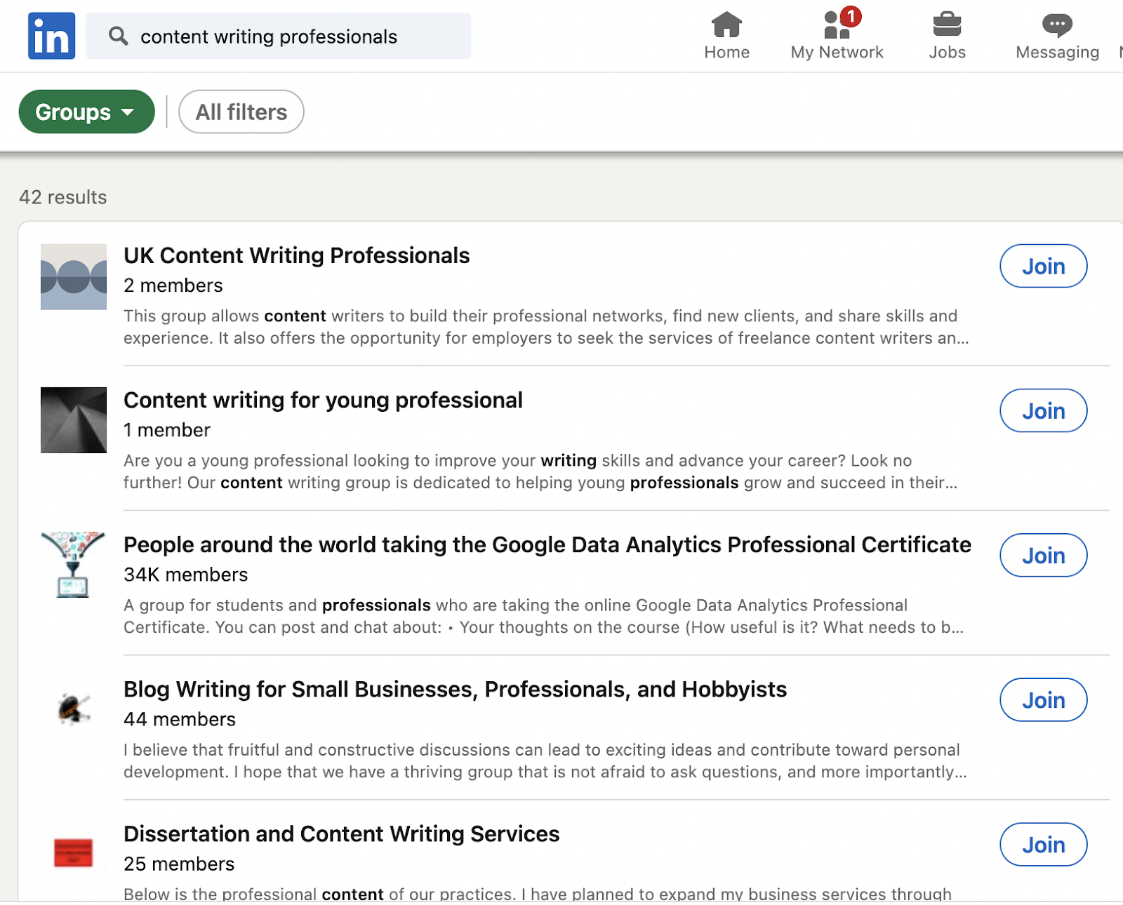 Content Marketing groups on LinkedIn