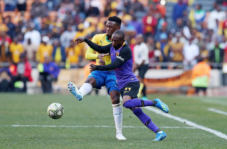 Khama Billiat of Kaizer Chiefs challenged by Motjeka Madisa of Mamelodi Sundowns during the 2018 Shell Helix Cup match between Kaizer Chiefs and Mamelodi Sundowns at the FNB Stadium, Johannesburg on 21 July 2018.