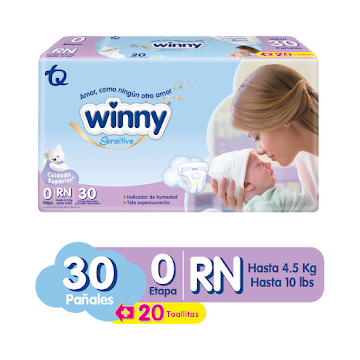 Pañales Winny Sensitive Etapa 0 Recién Nacido x 30 und  