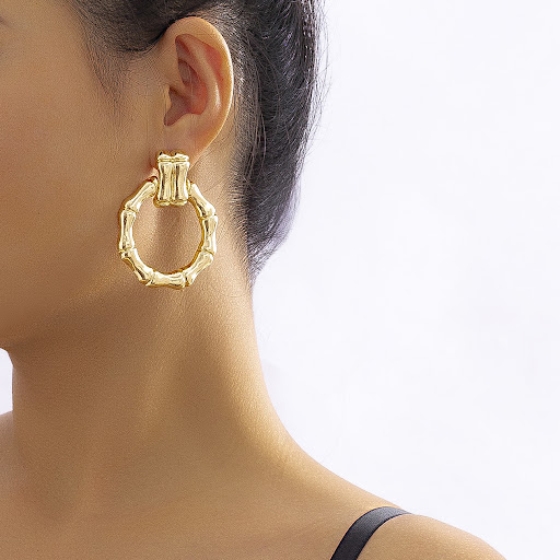 Title 5, Hip Hop Style Simple Round Bamboo Stud Earrings...
