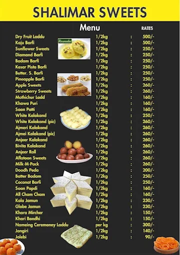 Shalimar Sweets menu 