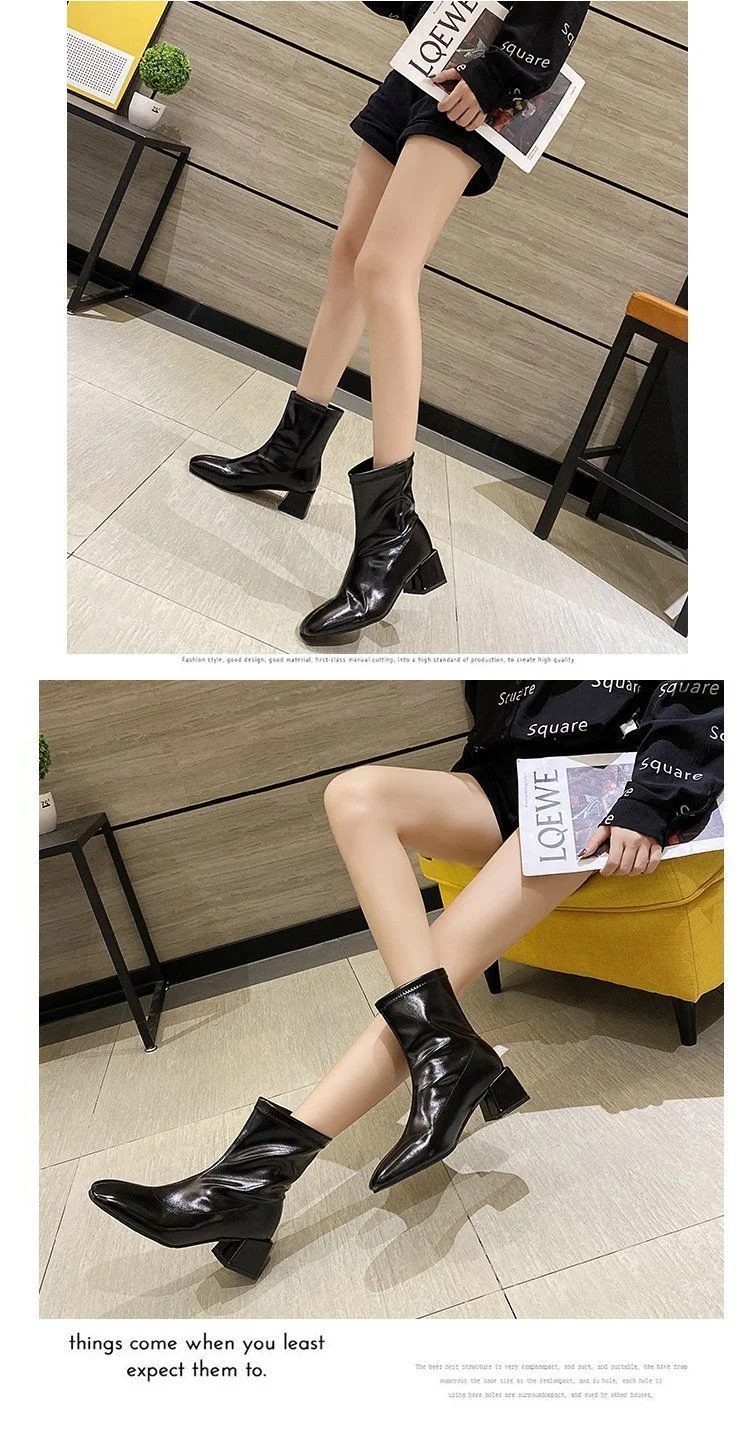 Title 1, Damen Square Toe Thin Boots Elastikstiefel Mid-...