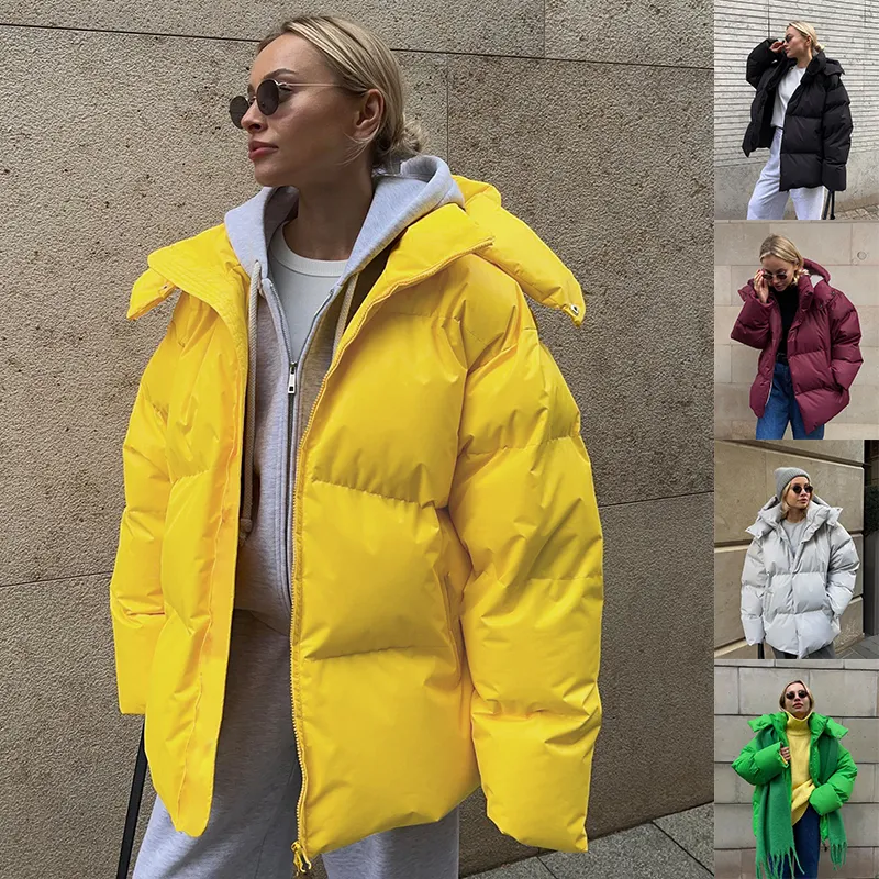 Çıkarılabilir kapüşonlu moda kaban Kışlık sıcak rüzgar geçirmez bol pamuklu ceket Gevşek parka Dış giyim Kadın giyim