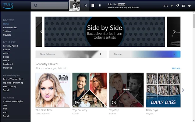 Screenshot of Amazon Music for Chrome