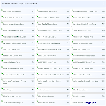 Mumbai Sigdi Dosa Express menu 
