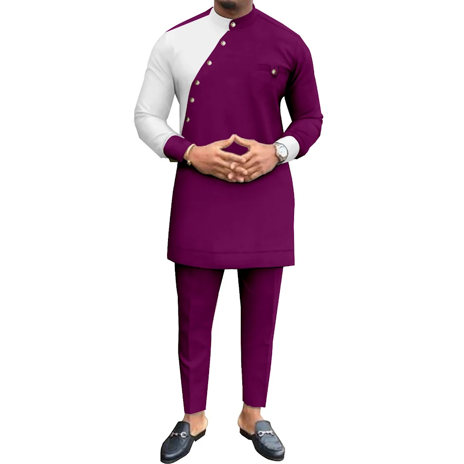 Traje de ocio para hombre de algodón puro africano, color liso. Comodidad y estilo relajado para un look casual y moderno. Disfruta el confort.