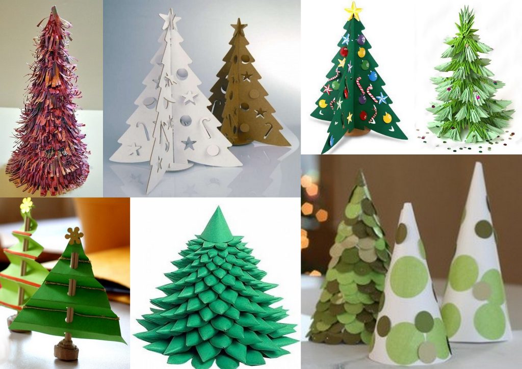 Маленькую декоративную елку можно создать из цветной или белой бумаги