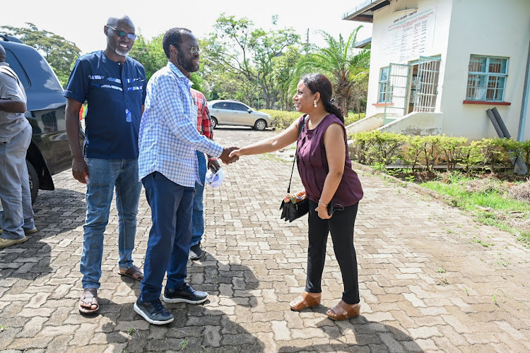 Kisumu Governor Anyang' Nyong'o accompanied by other leaders during the inspection for potential site for the advanced Bone Marrow Transplant and Hematology Centre on April 13, 2024.