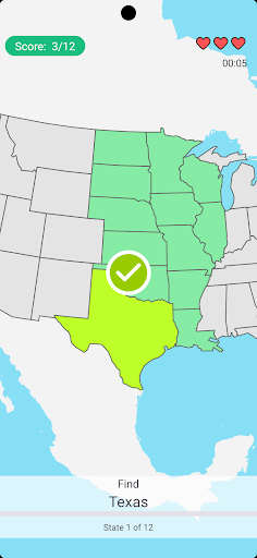 Screenshot US States Map Quiz Game