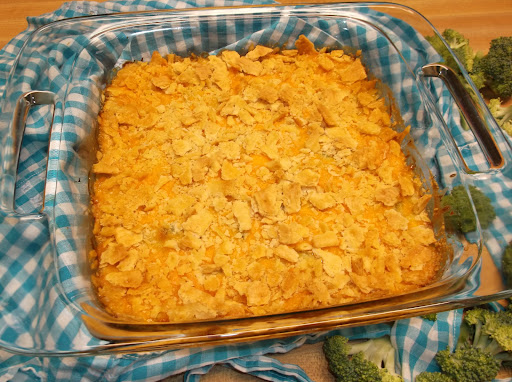 Broccoli casserole, ready to serve.