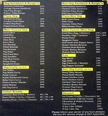 Drink & Dine menu 