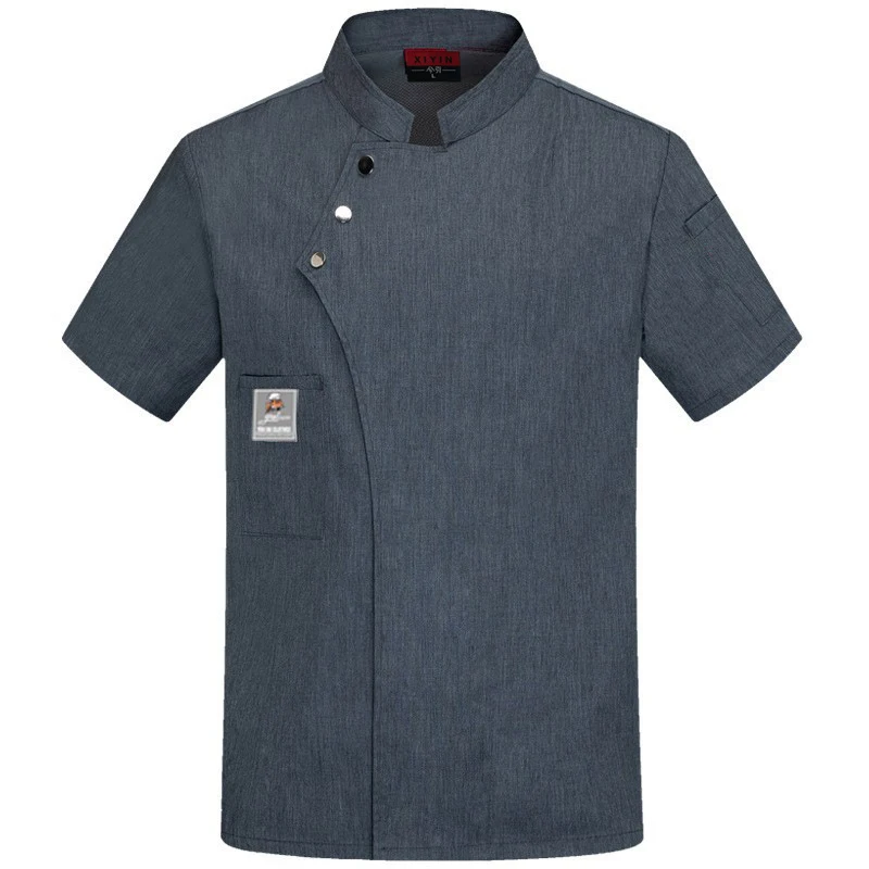 Combinaison de Chef Homme Manches Courtes Été Respirant Confortable Uniforme de Cuisine Léger Idéal pour la Saison Chaude et la Cuisine.