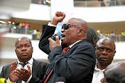 Former president Jacob Zuma speaks at OR Tambo following his return from Cuba.