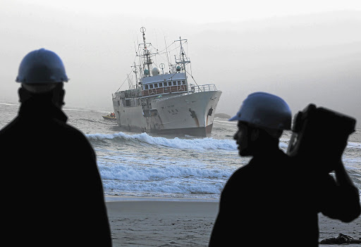 WRONG TURN: Japanese trawler Eihatsu Maru in the Clifton surf - the second ship to come to grief off Cape Town after the Seli