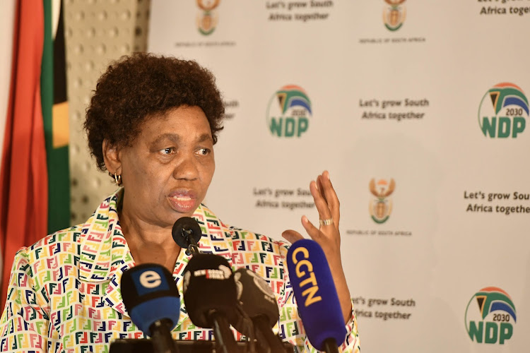 Basic education minister Angie Motshekga, briefing media on the opening of schools for the 2022 academic year.