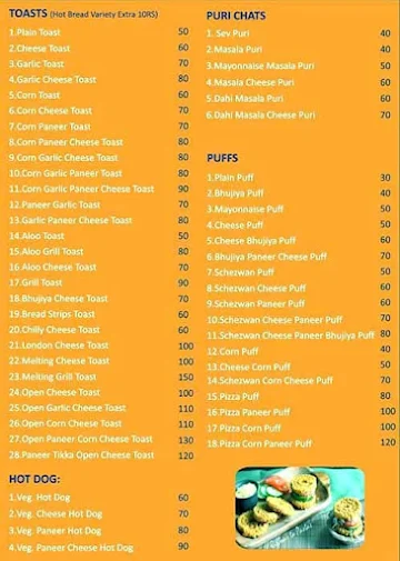 Surbi Snacks menu 
