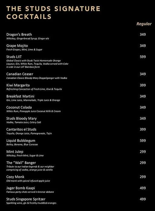 The Studs - Sports Bar And Grill menu 