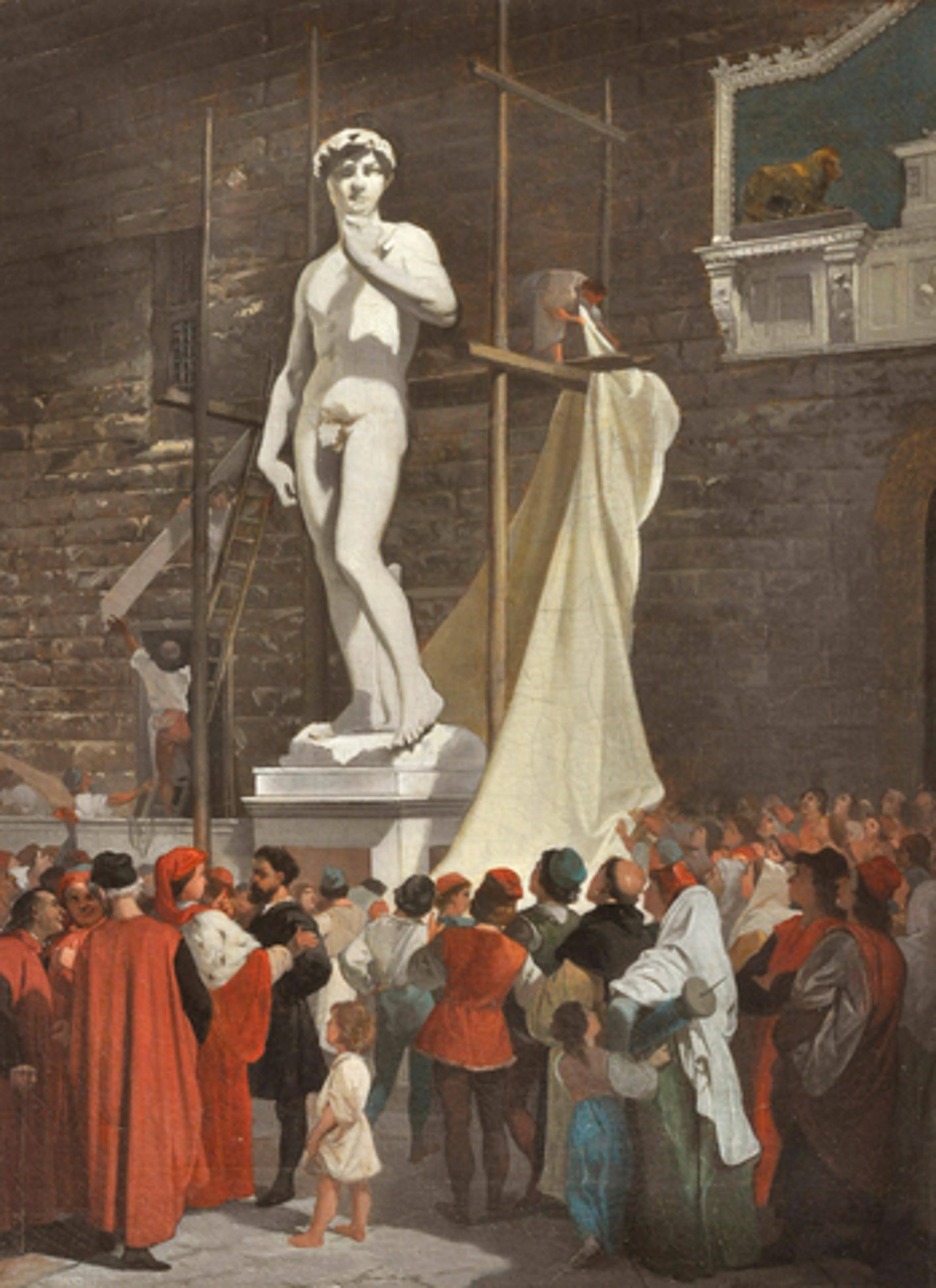 Enrico Pollastrini, Michelangelo scopre al pubblico la statua del David, 1863, olio su tela, Viareggio, Istituto Matteucci 