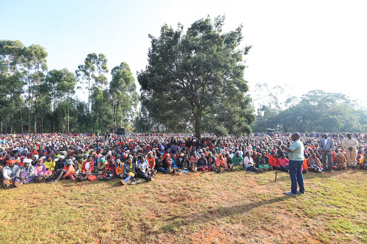 President William Ruto speaking with Sugoi residents after distributing food to them on Saturday, December 24, 2022.