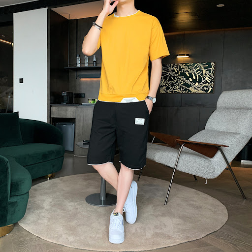Title 5, Mens Casual Suit Round Neck Cotton Student Sho...
