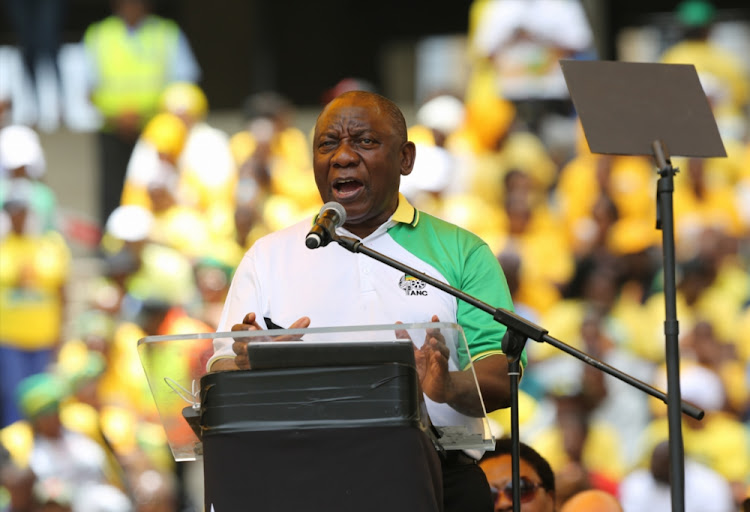 African National Congress president Cyril Ramaphosa speaks during the party's election manifesto launch at the Moses Mabhida Stadium in Durban on January 12 2019.