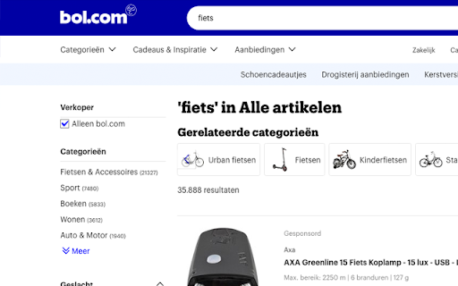 bol.com zoekbar en verkoper selectie