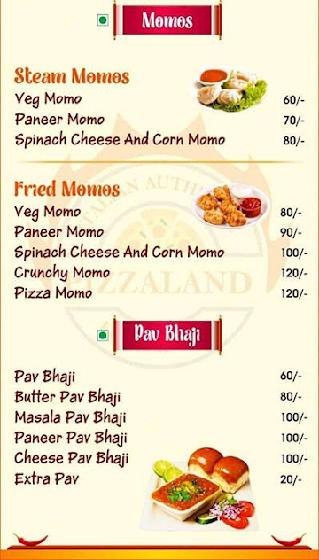 Pizzaland menu 