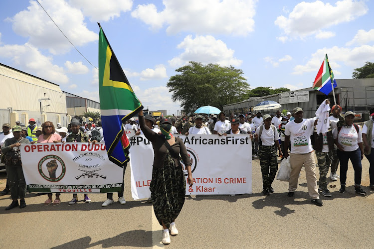 Members of Operation Dudula protested against the employment of illegal foreigners. Picture: ALON SKUY