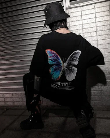 Hip Hop Loose Butterfly Print T-shi - 1