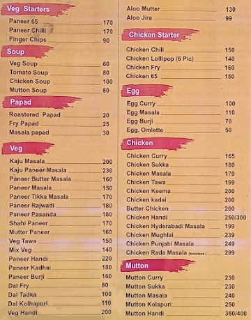 Hotel Taste and Flavour menu 