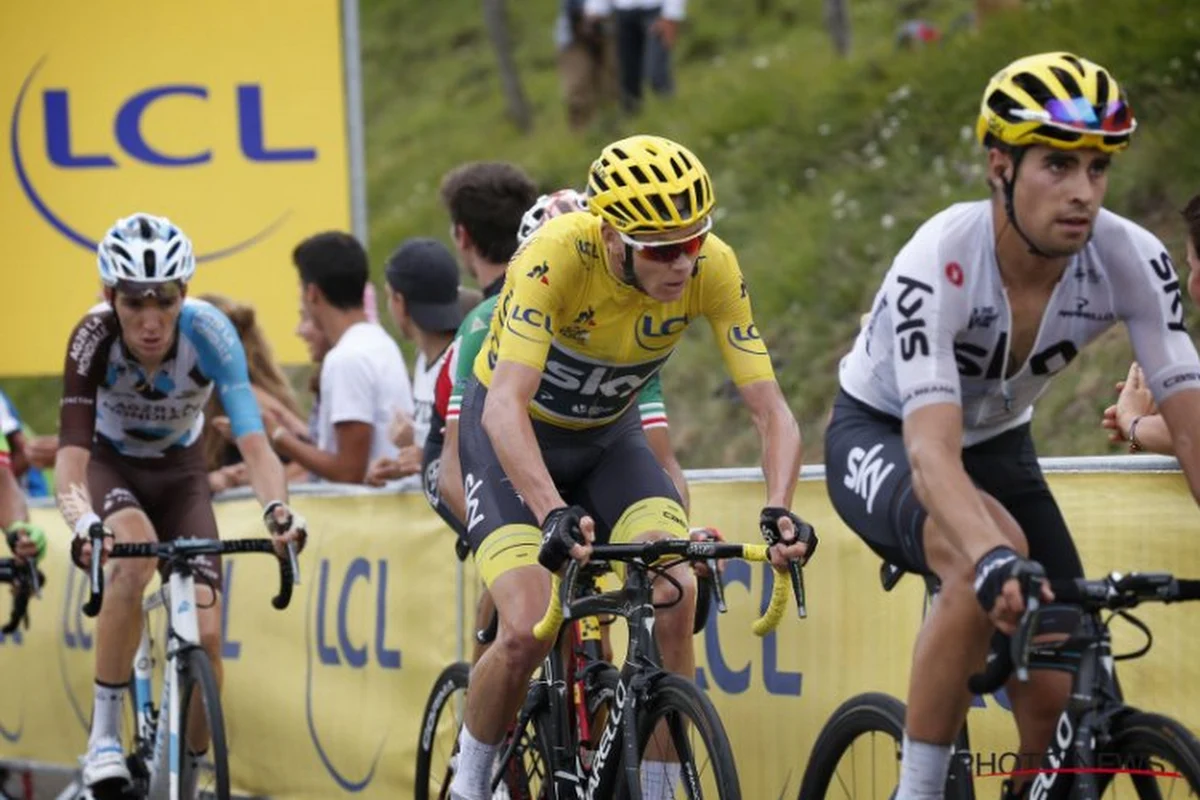 Luxeknecht van Chris Froome spuwt zijn gal na afloop van Tour de France