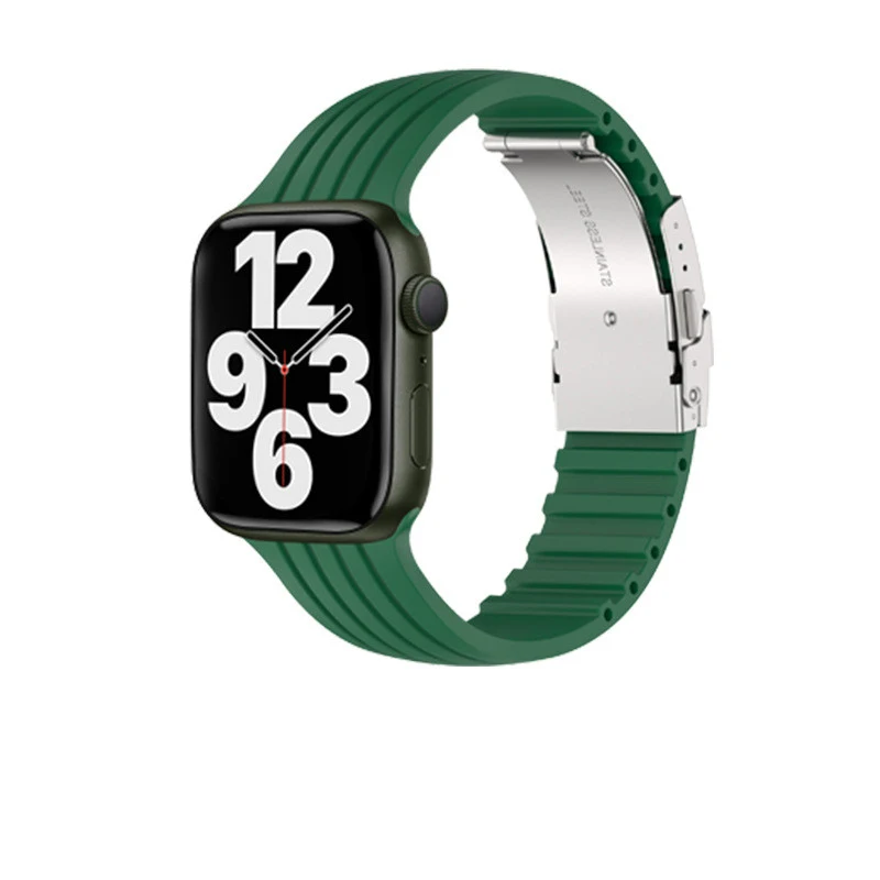 Correa para iWatch con franjas de silicona para hombres y mujeres, cómoda, duradera y elegante. Disfruta de un ajuste perfecto y un estilo moderno para tu reloj.