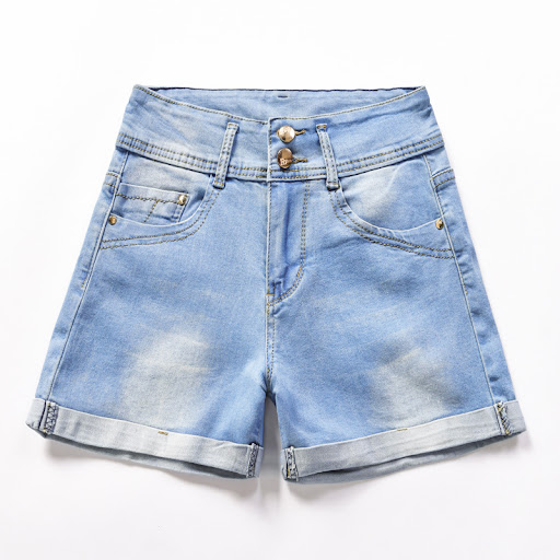 Title 6, Womens Hem Denim Shorts with Double Buttons an...