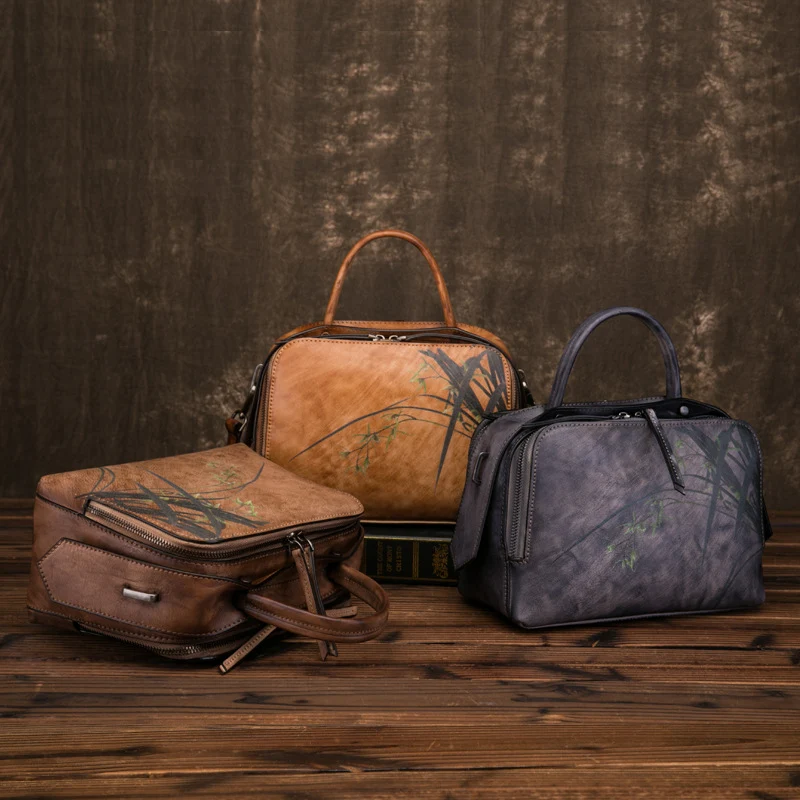 Retro female bag crafted from first layer cowhide, offering a stylish and durable accessory perfect for everyday use, bl