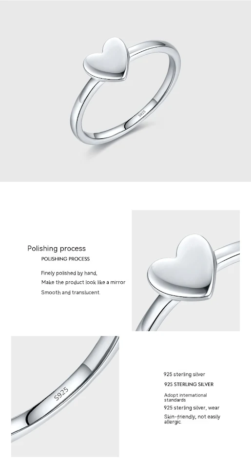 Bague femme minoritaire simple S925 cœur brillant. Un bijou pour femme avec une forme de cœur pour exprimer l'amour et ajouter de l'élégance.