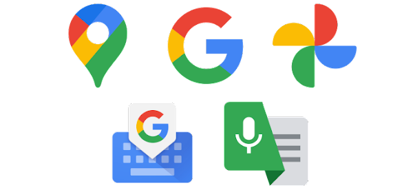 An image of six Google product logos
