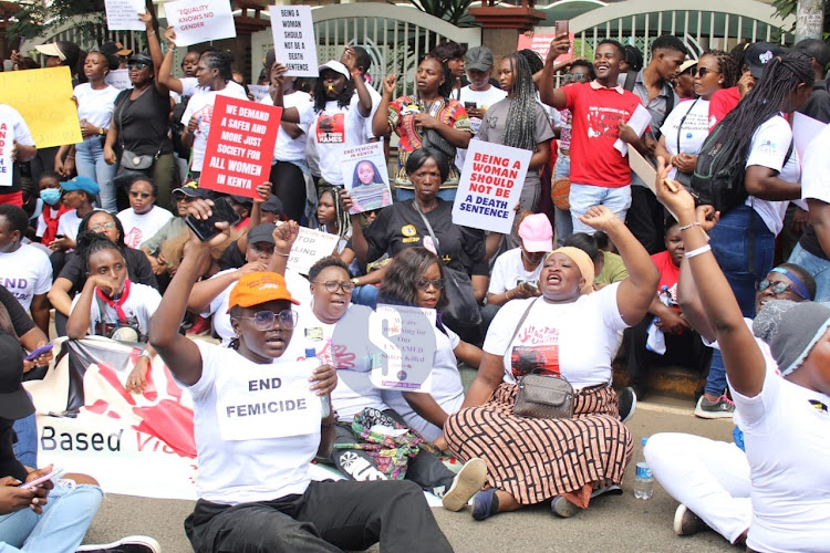 Kenyan women protest against the rising number of femicides experienced across the country in a protest dubbed 'Feminist march against femicide ' at Moi Avenue, Nairobi on January 27, 2024.