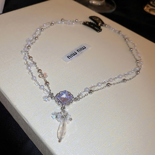 Title 7, Pearl Crystal Water Drop Double Layer Hair Chai...