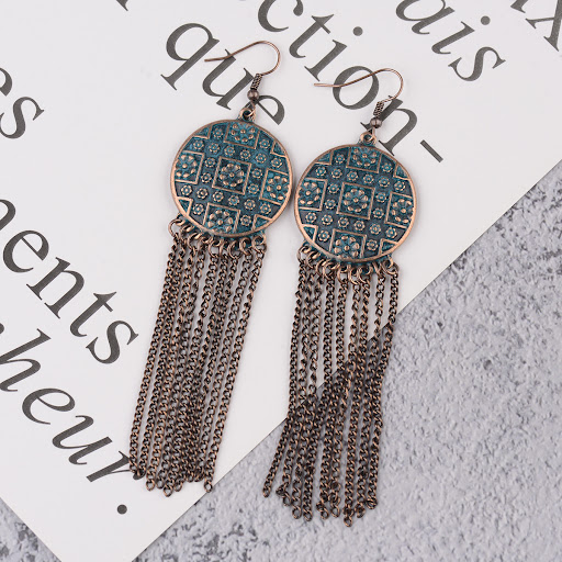 Title 6, Chinese Retro Ethnic Style Alloy Long Fringe Ea...